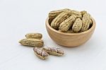 Closeup Steamed Peanut In Wooden Bowl Stock Photo