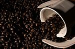 Coffe Beans And Cup Stock Photo