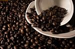 Coffe Beans And Cup Stock Photo