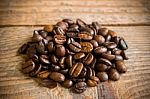 Coffee Beans On Vintage Wood Table Stock Photo