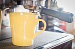 Coffee Mug In Coffee Shop Stock Photo