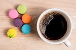 Coffee With Colorful Macarons Stock Photo