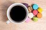 Coffee With Colorful Macarons Stock Photo