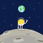Coin Business Man Waving Hand On Moon Stock Photo