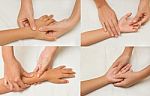 Collage Of Children Massage With Mother Hand Stock Photo