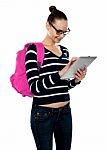 College Girl Using Tablet Pc Stock Photo