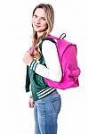 College Girl  With Back Pack Stock Photo