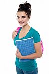 College Student Carrying Backpack Stock Photo