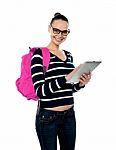 College Student Holding Tablet Pc Stock Photo