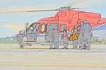 Color Sketch Of Passenger Embark Helicopter Stock Photo
