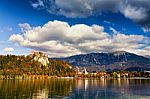 Colorful Autumn Sunny Day On Bled Lake, Slovenia Stock Photo