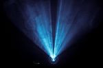 Colorful Beautiful Spotlight . Wide Lens Equipment For Show Presentation At Night . Disco Party Abstract Background . Advertisement Screen For Multimedia   Stock Photo
