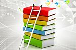Colorful Books And Ladder Stock Photo
