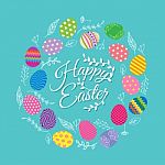 Colorful Eggs With Flowers For Easter Day Greeting Card Stock Photo
