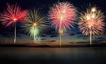 Colorful Fireworks At Beach Stock Photo