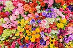 Colorful Mixed Bouquet With Various Spring Flowers Stock Photo