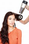 Combing And Drying The Hair Stock Photo