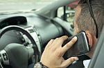 Communication With A Mobile Phone In The Car Stock Photo