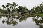 Concrete Bridge And Lagoon In Public Park Stock Photo
