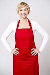 Confident Female Chef Over Grey Stock Photo