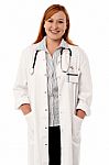 Confident Looking Smiling Lady Doctor Stock Photo