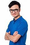 Confident Smiling Smart Guy Wearing Spectacles Stock Photo