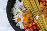 Cooking Spaghetti With Fresh Vegetable Stock Photo