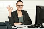 Corporate Woman Showing Excellent Gesture Stock Photo