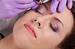Cosmetologists' Preparations For Permanent Eyebrow Make Up Stock Photo