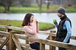 Couple Are Having A Hot Morning Coffee Stock Photo