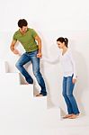 Couple Climbing Stairs Stock Photo