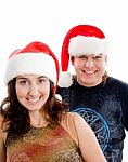 Couple Wearing Christmas Hat Stock Photo