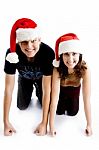 Couple Wearing Christmas Hat Stock Photo