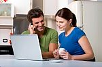 Couple With Laptop And Mobile Stock Photo