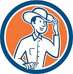Cowboy Tipping Hat Circle Cartoon Stock Photo