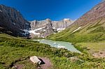 Cracker Lake In Glacier National Park, Montana Stock Photo