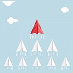 Creative Paper Rocket Sign And White Cloud On Blue Sky Stock Photo