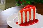Crepe Cake With Strawberry Sauce Stock Photo
