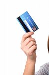 Cropped Image Of Woman With Cash Card Stock Photo