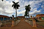 Cuba - Trinidad-de-cuba Houses, Palms, Roof Tops  And Blue Sky Stock Photo