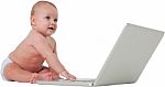 Cute Baby Boy Using Laptop Computer Stock Photo