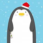 Cute Big Fat Penguin Wear Christmas Hat Stock Photo