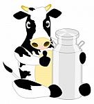 Cute Cartoon Character Cow Hug Milk Tank Stock Photo