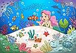 Cute Cartoon Mermaid Underwater World Stock Photo