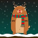 Cute Fat Big Reindeer Rudolf Stand Wear Green And Red Pattern Scarf Stock Photo