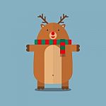 Cute Fat Big Reindeer Wear Scarf Flat Design Stock Photo