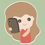 Cute Girl Calling By Phone, Cartoon Illustration Stock Photo