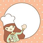 Cute Girl Chef With Empty Space For Your Text, Cartoon Illustration Stock Photo