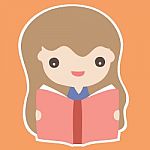 Cute Girl Reading Book, Cartoon Illustration Stock Photo