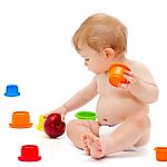 Cute Infant Boy With Apple Stock Photo